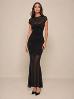 Zephrina Ophienne sheer mesh maxi dress in black