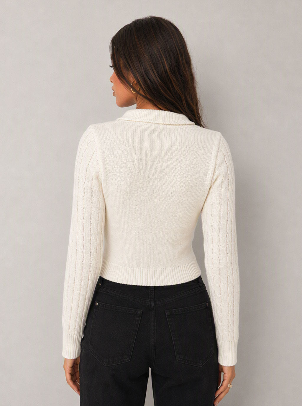 Zephrina Avielle bow collar knit top in white