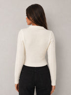Zephrina Avielle bow collar knit top in white