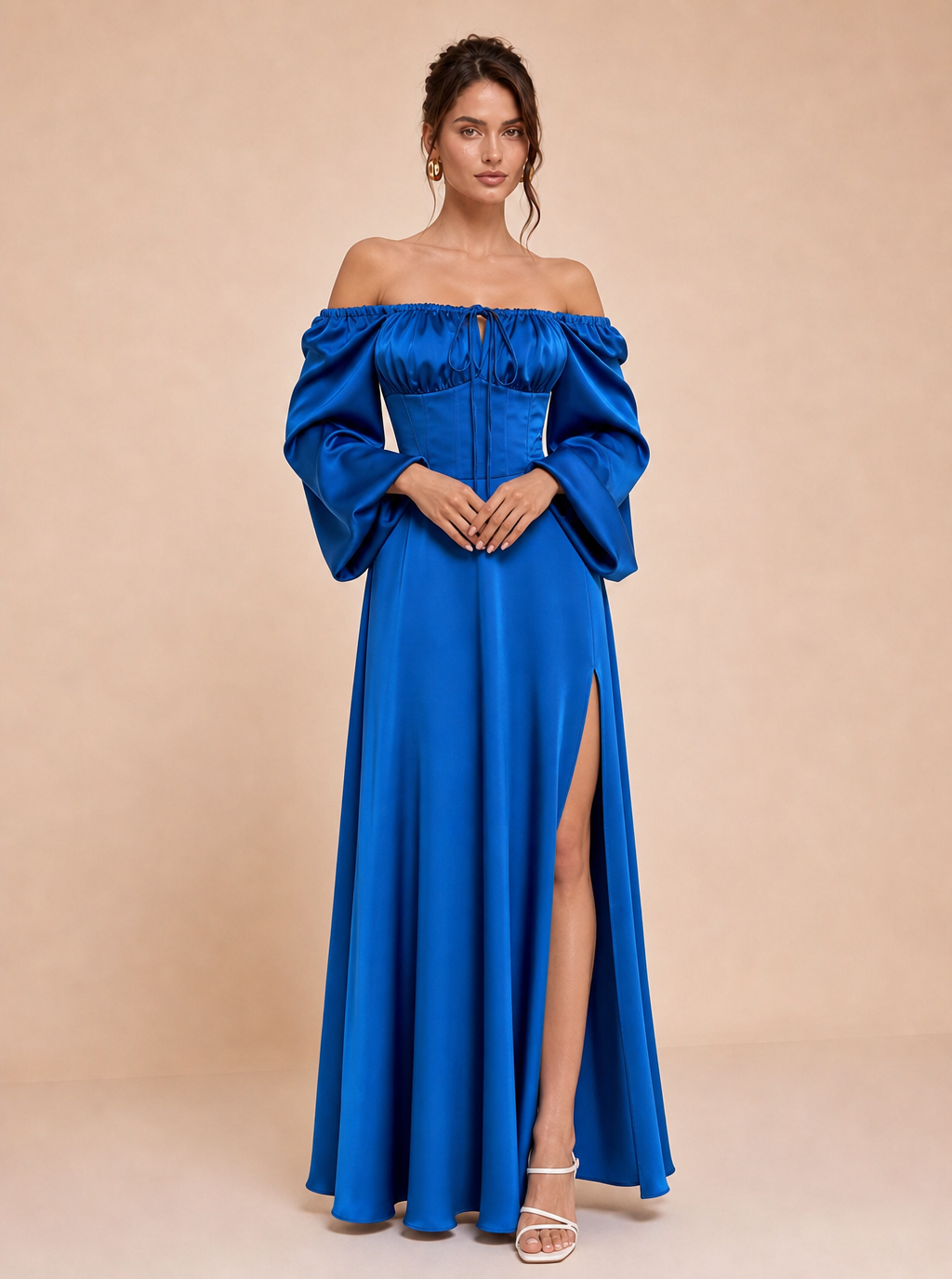 Zephrina Ginevra satin puff sleeve maxi dress