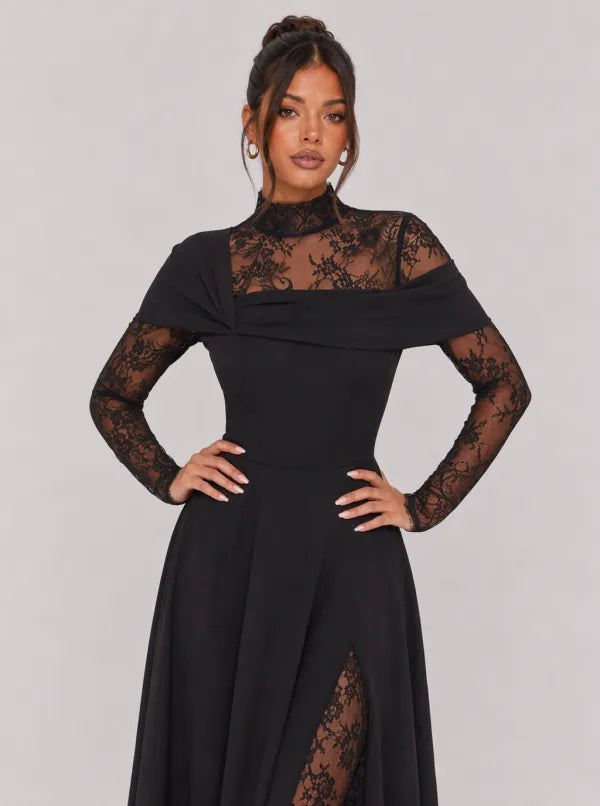 Zephrina Dorothea lace-panel maxi dress in black