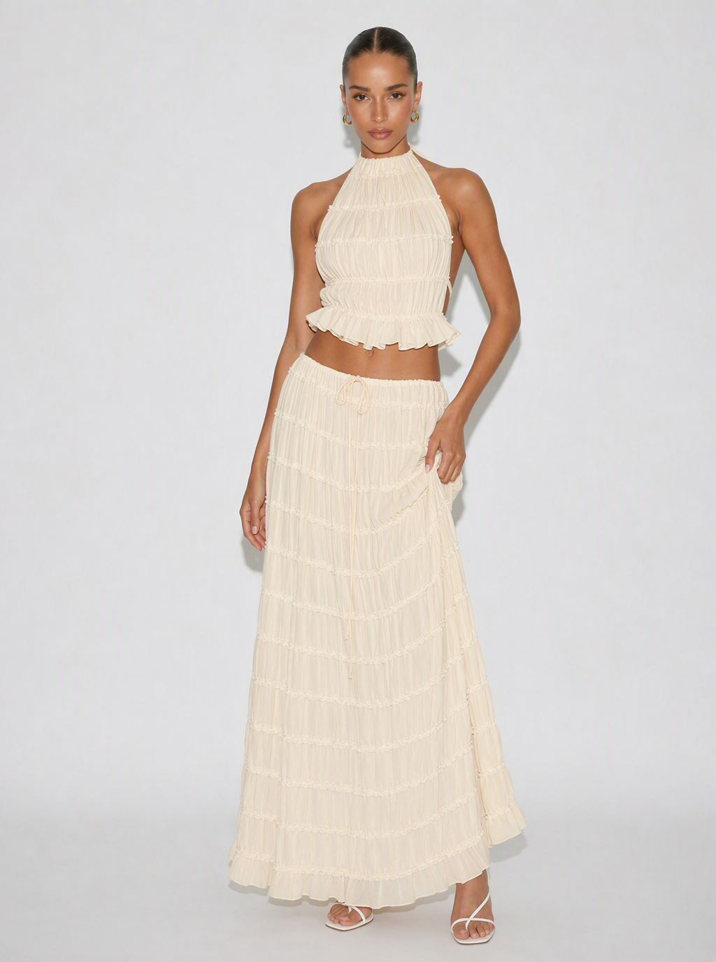 Zephrina Oriana pleated knit set in apricot