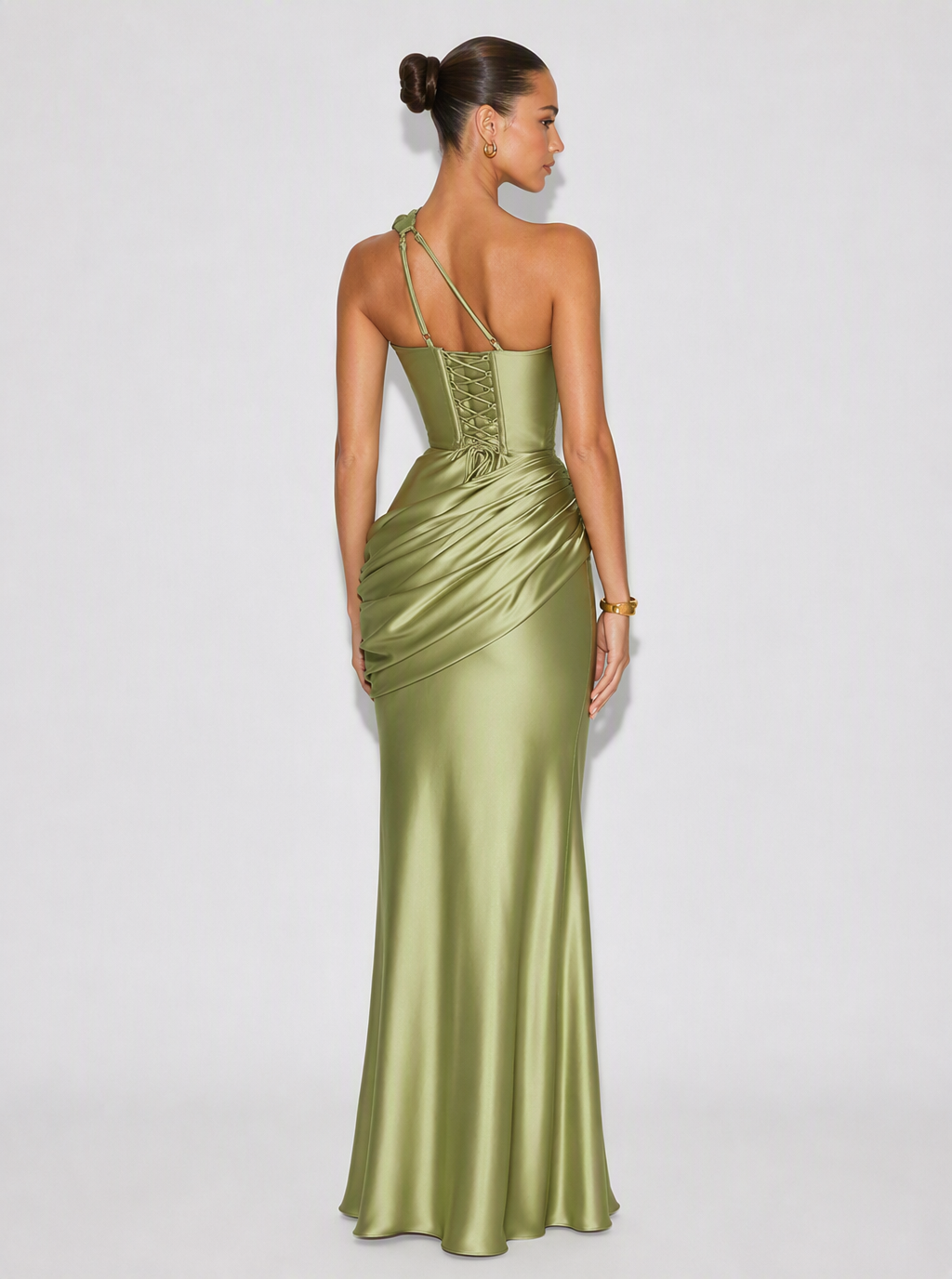 Zephrina Nola cutout satin maxi dress in green