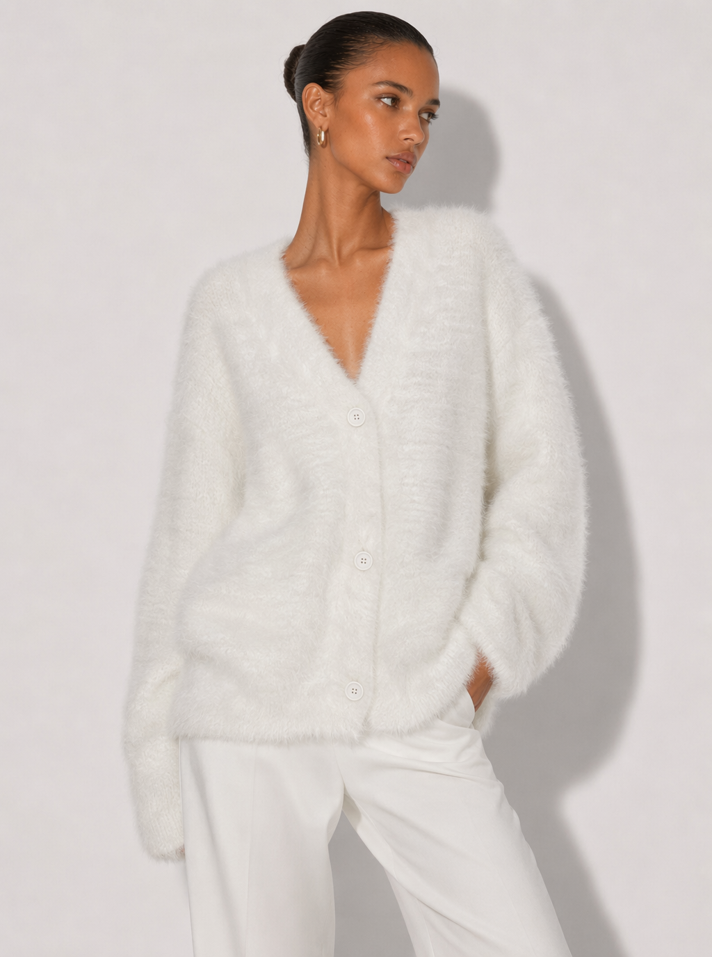 Zephrina Adara plush button cardigan in khaki
