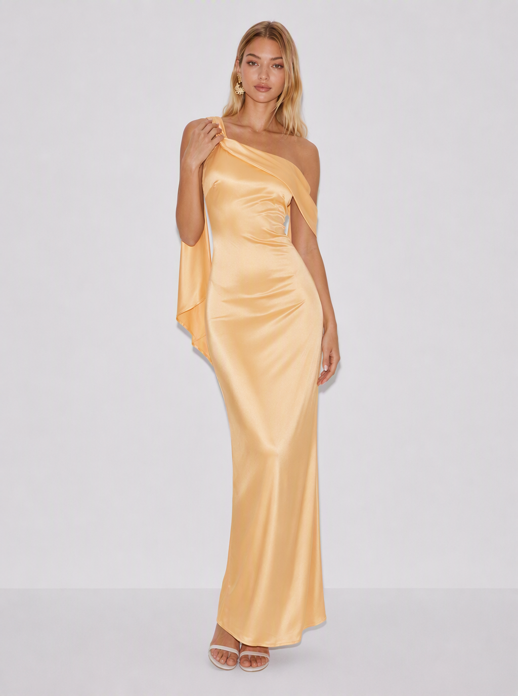 Zephrina Oriane scarf drape satin maxi dress
