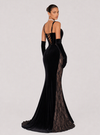 Zephrina Odile velvet lace-panel mermaid gown in black