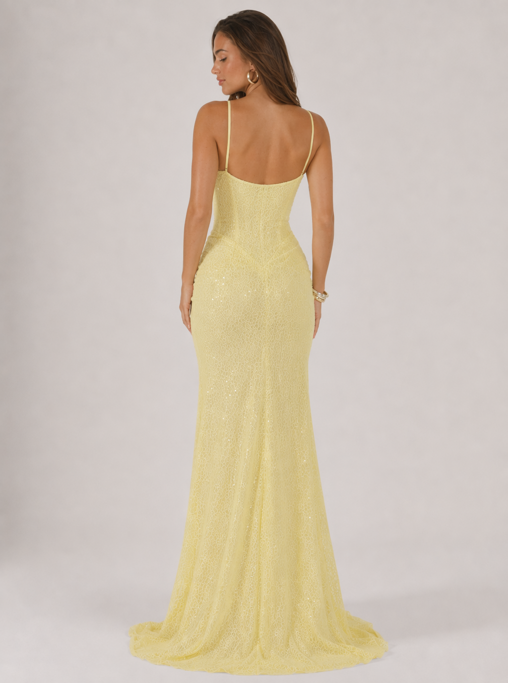 Zephrina Serelle sequin lace halter maxi dress in yellow