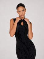 Zephrina Ottoline keyhole textured maxi dress in black