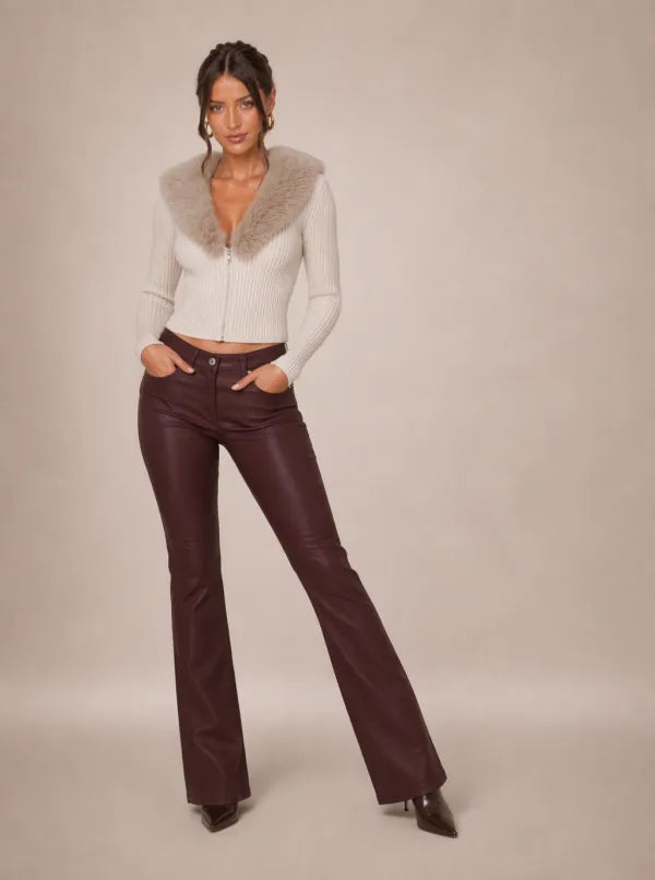 Zephrina Annalise faux-fur collar cardigan in apricot