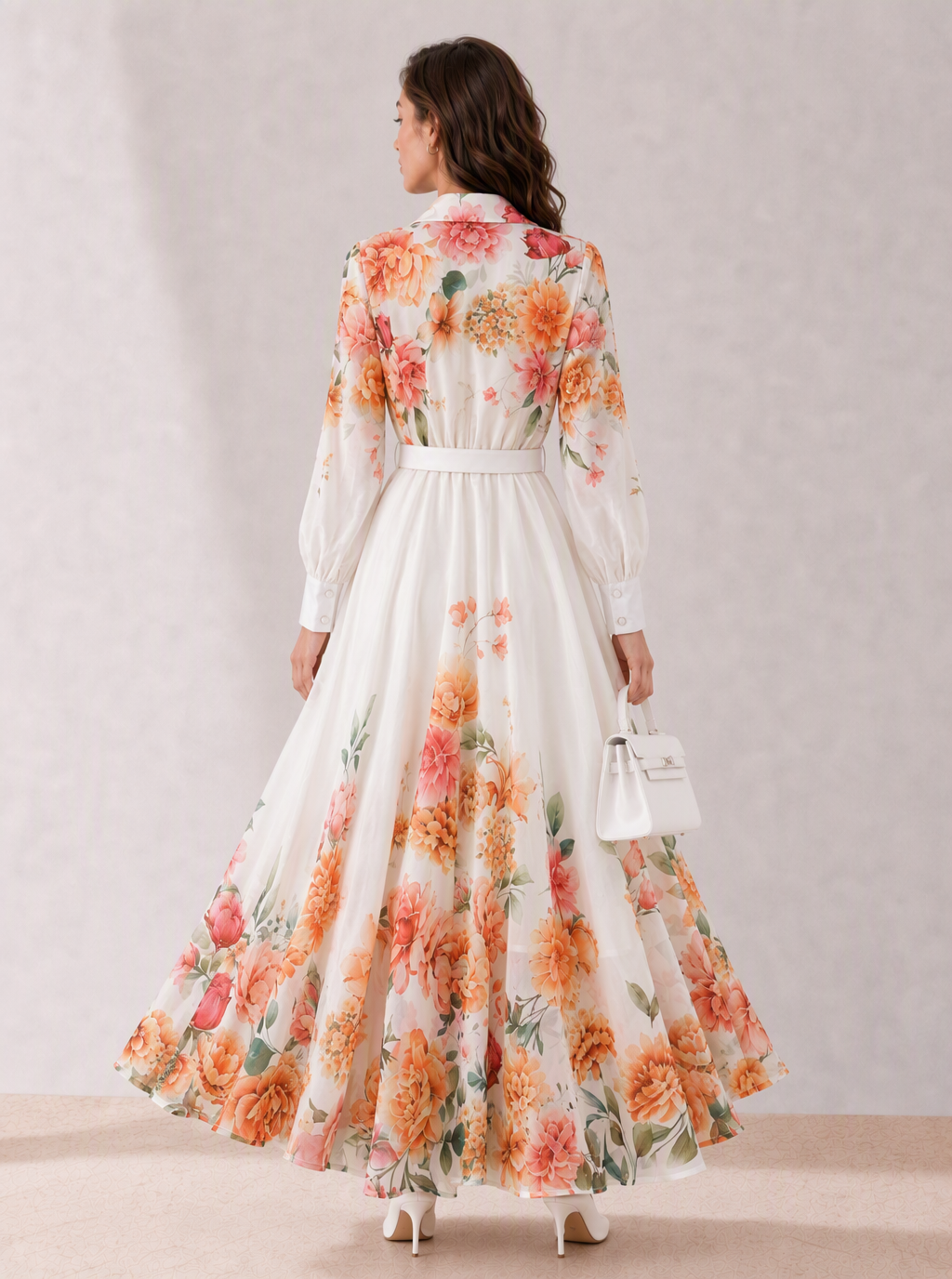 Zephrina Maura floral shirt maxi dress in white