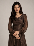 Zephrina Nerissa ruched sheer maxi dress in brown