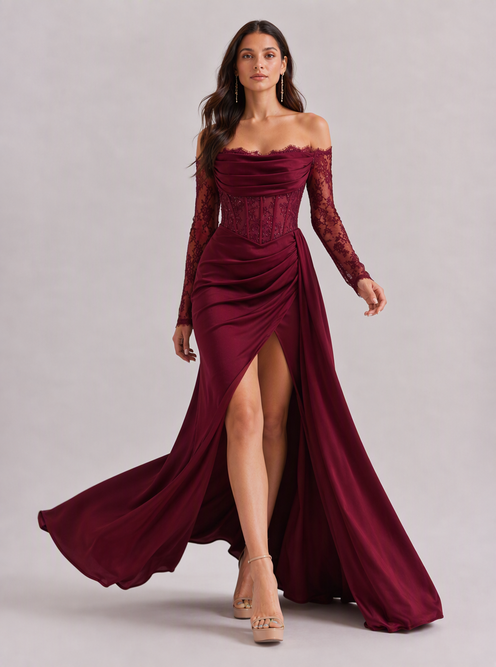 Zephrina Isadora off-shoulder corset lace maxi dress in black