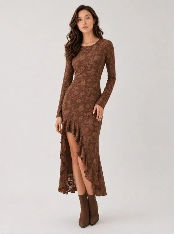 Zephrina Clementina floral high-low midi dress in brown