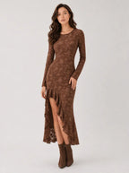 Zephrina Clementina floral high-low midi dress in brown