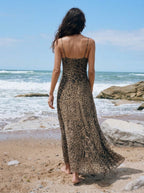 Zephrina Nerea leopard mesh midi dress in brown