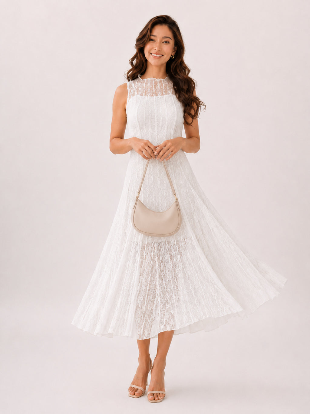 Eleanor weißes Spitzen-Midikleid