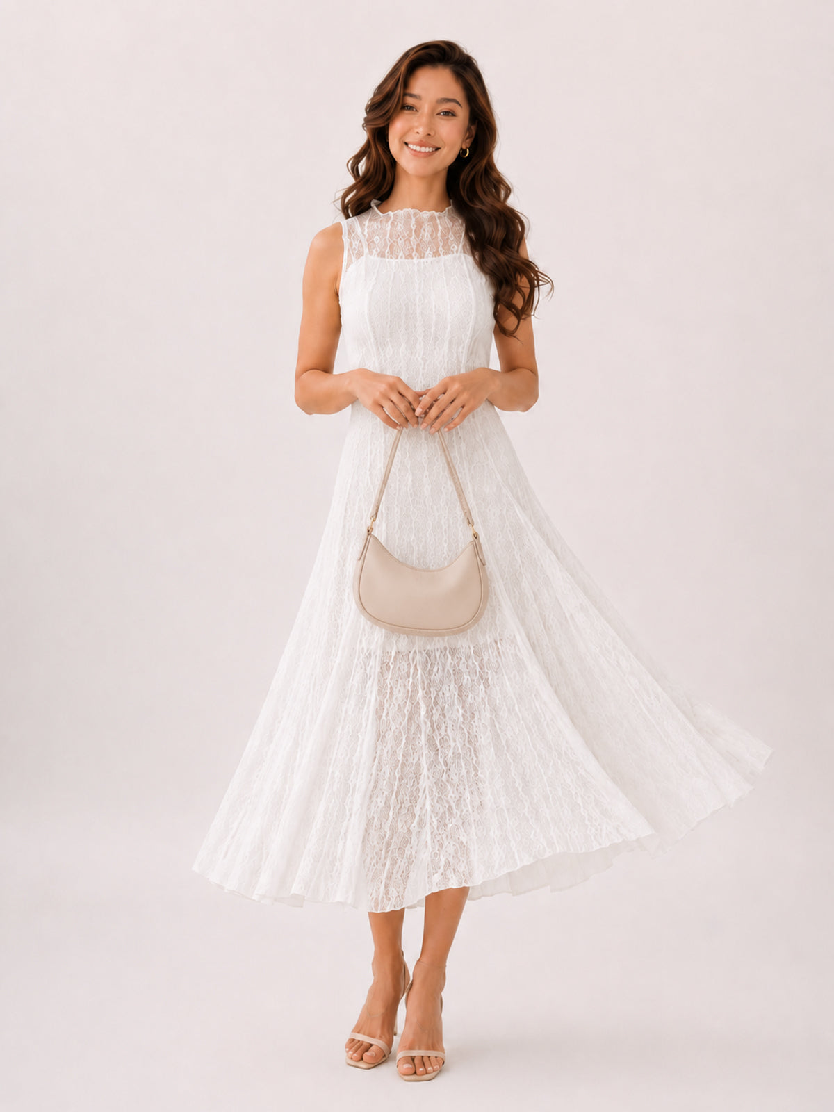 White High-neck Sleeveless Midi Dress