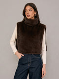 Zephrina Lilibet sleeveless faux fur coat in coffee high-low