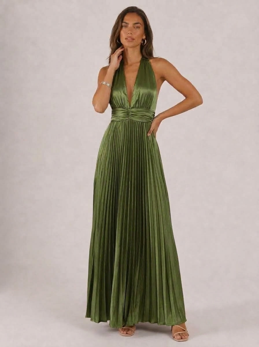 Zephrina Avenelle pleated satin maxi dress