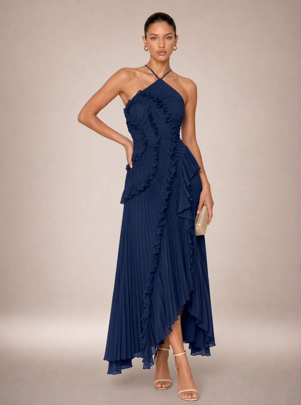 Zephrina Delphia ruffle chiffon maxi dress