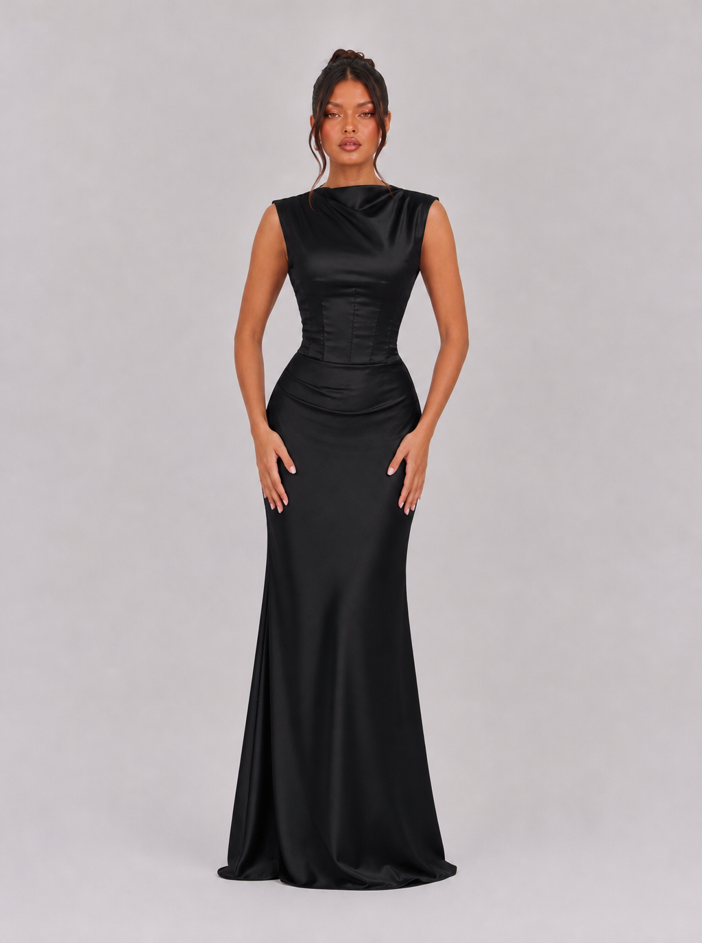 Zephrina Apolline high-neck satin maxi dress in burgundy