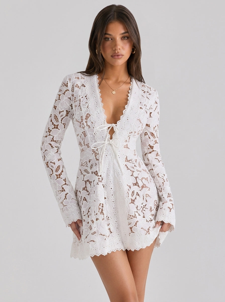 Zephrina Capucine eyelet lace mini dress in white