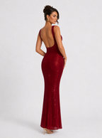 Zephrina Corvina sequin square-neck maxi dress in burgundy