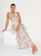Zephrina Bianca floral tiered halter maxi dress in pink