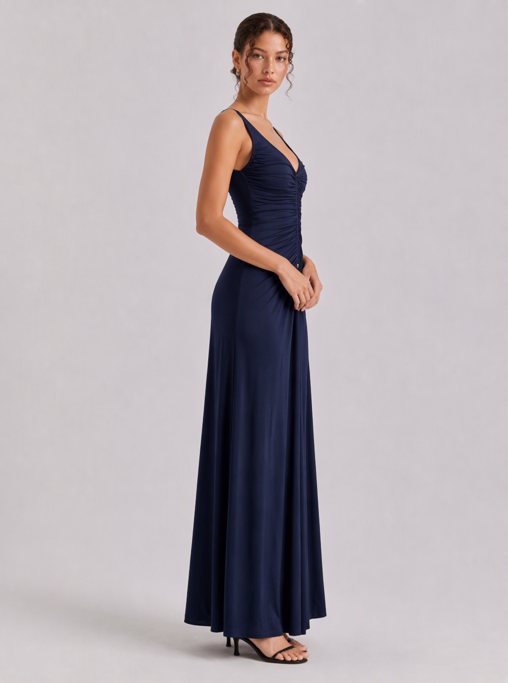 Zephrina Seraphina ruched v-neck maxi dress in navy