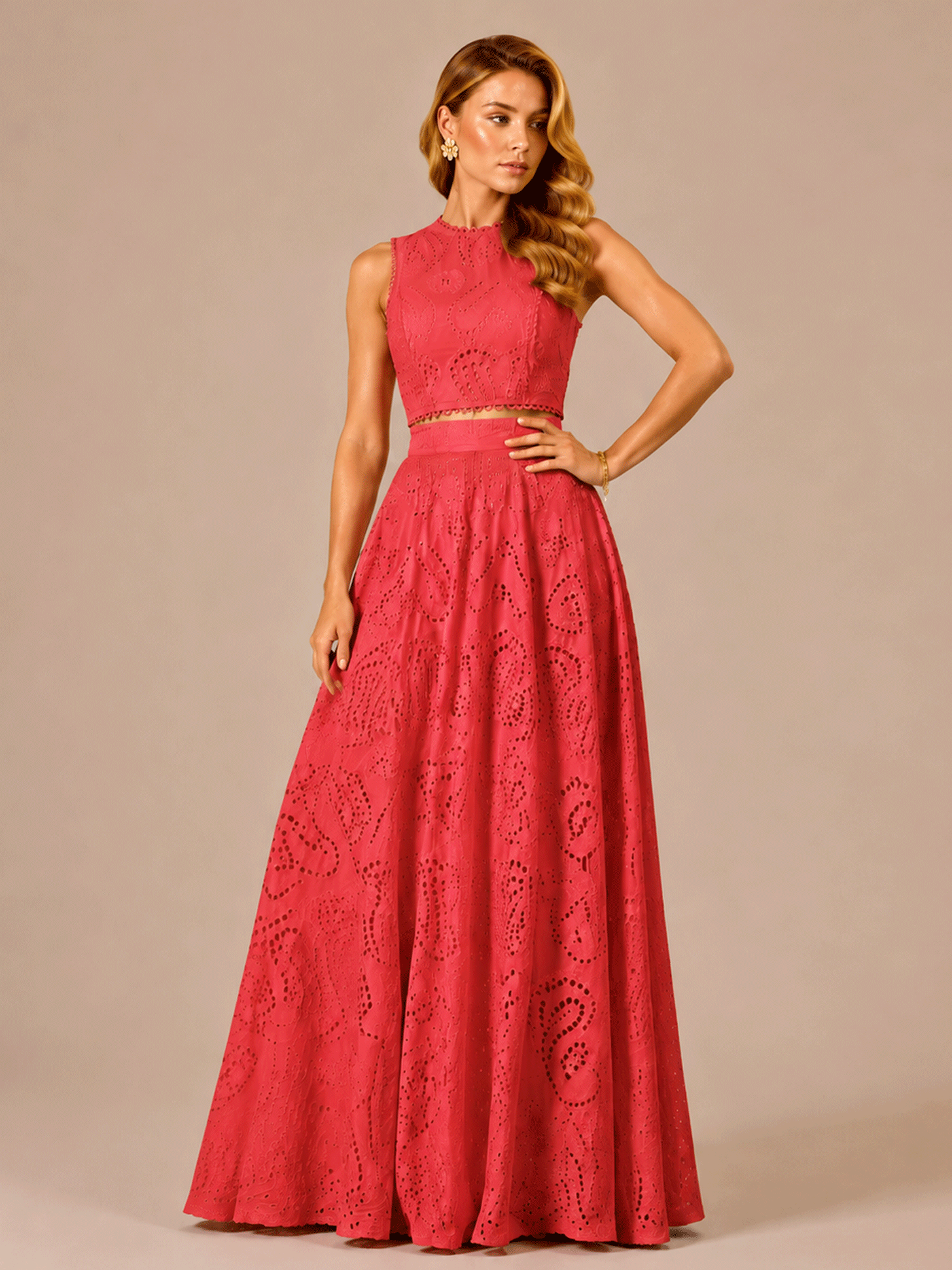 Eyelet Two-Piece Maxi Skirt Set