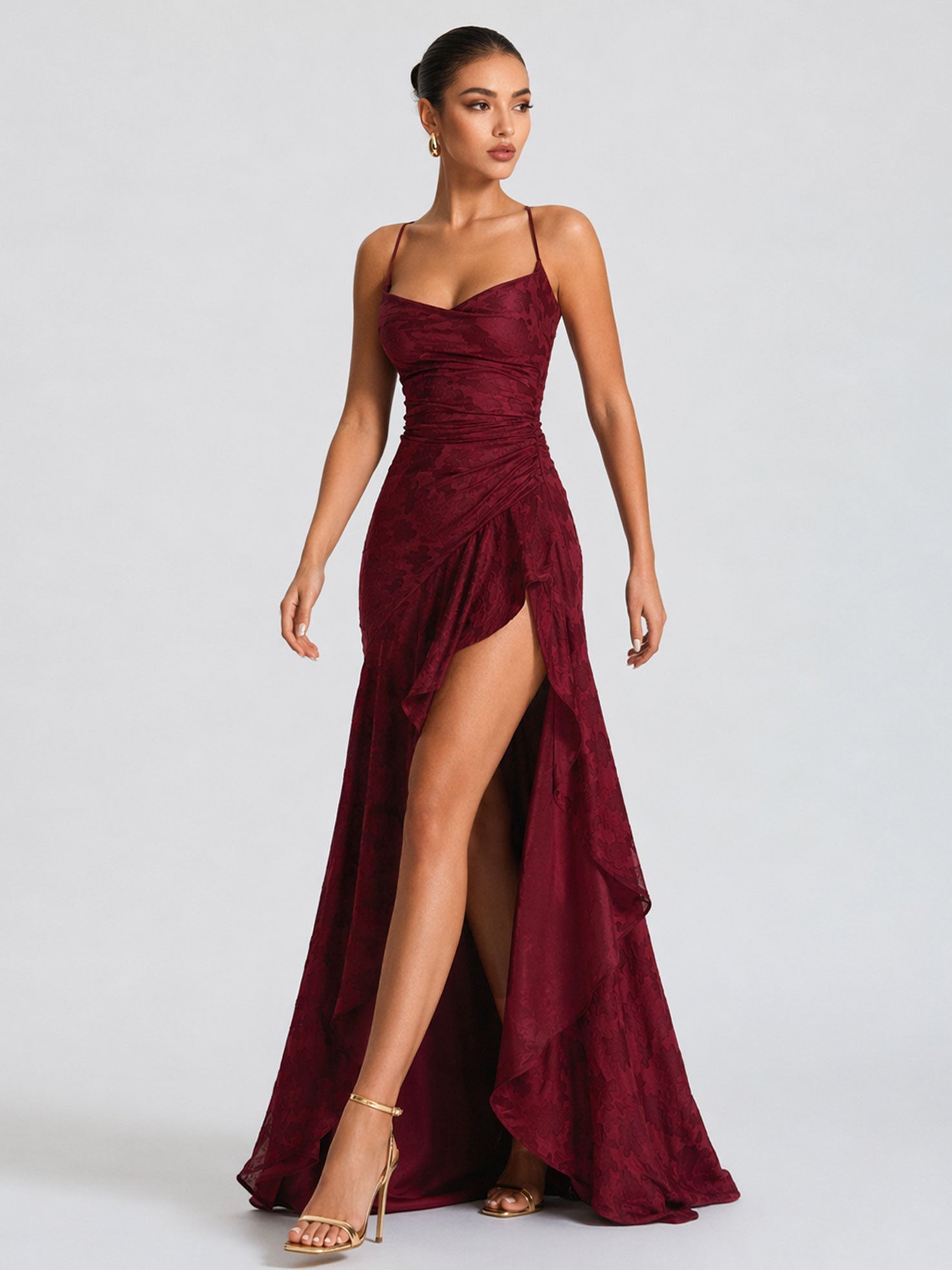 Elegant Cowl Neck High-Low Maxi Dress