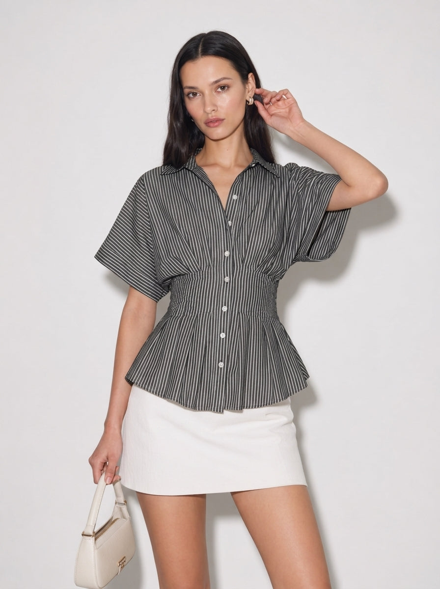 Camicia a righe arricciata Marisol