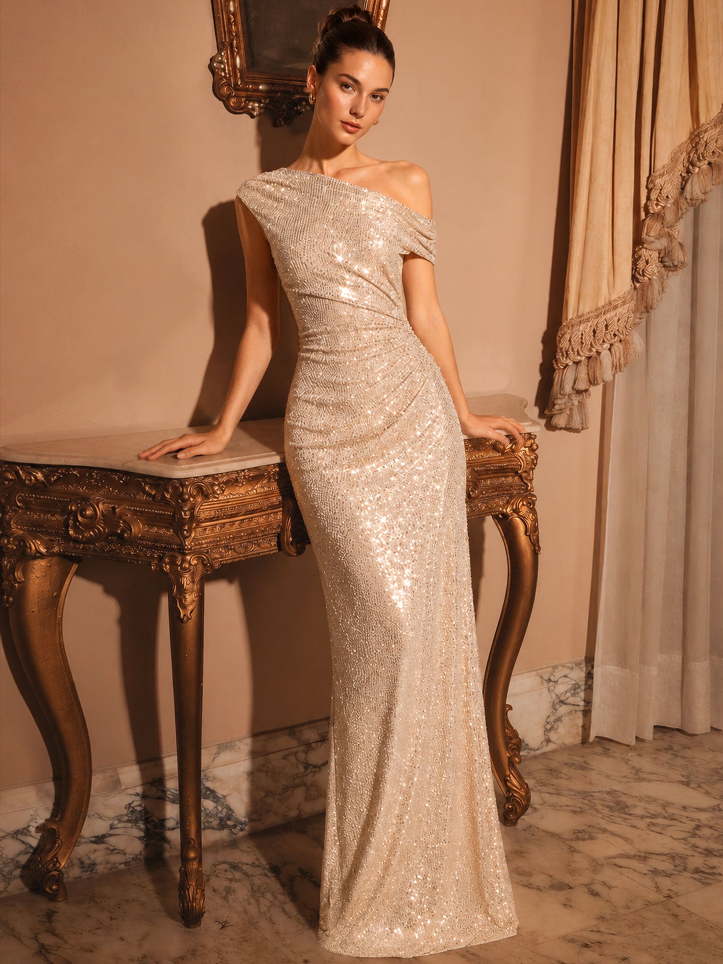 Elegant One-Shoulder Rhinestone Bodycon Gown