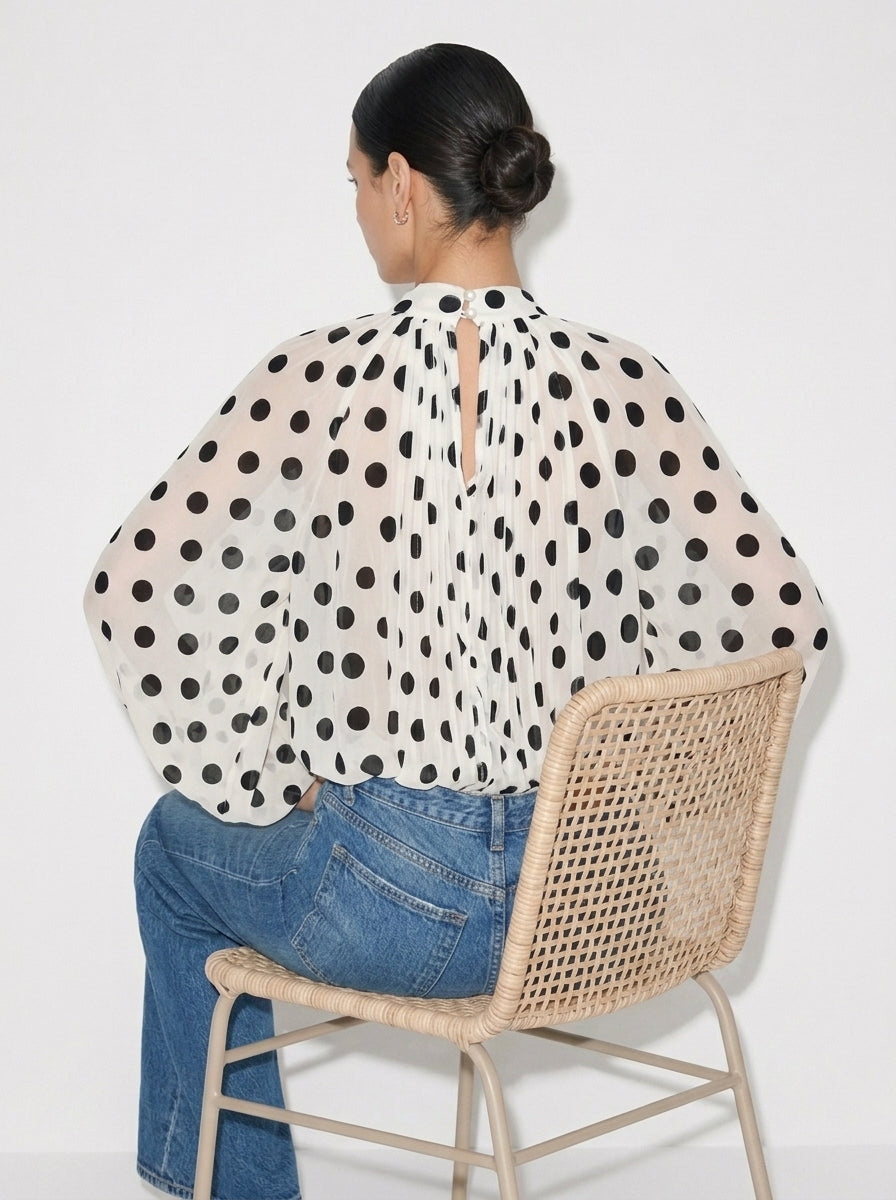 Camille Polka Dot Tie Neck Top