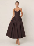 V-Neck Strap Fit & Flare Midi Dress