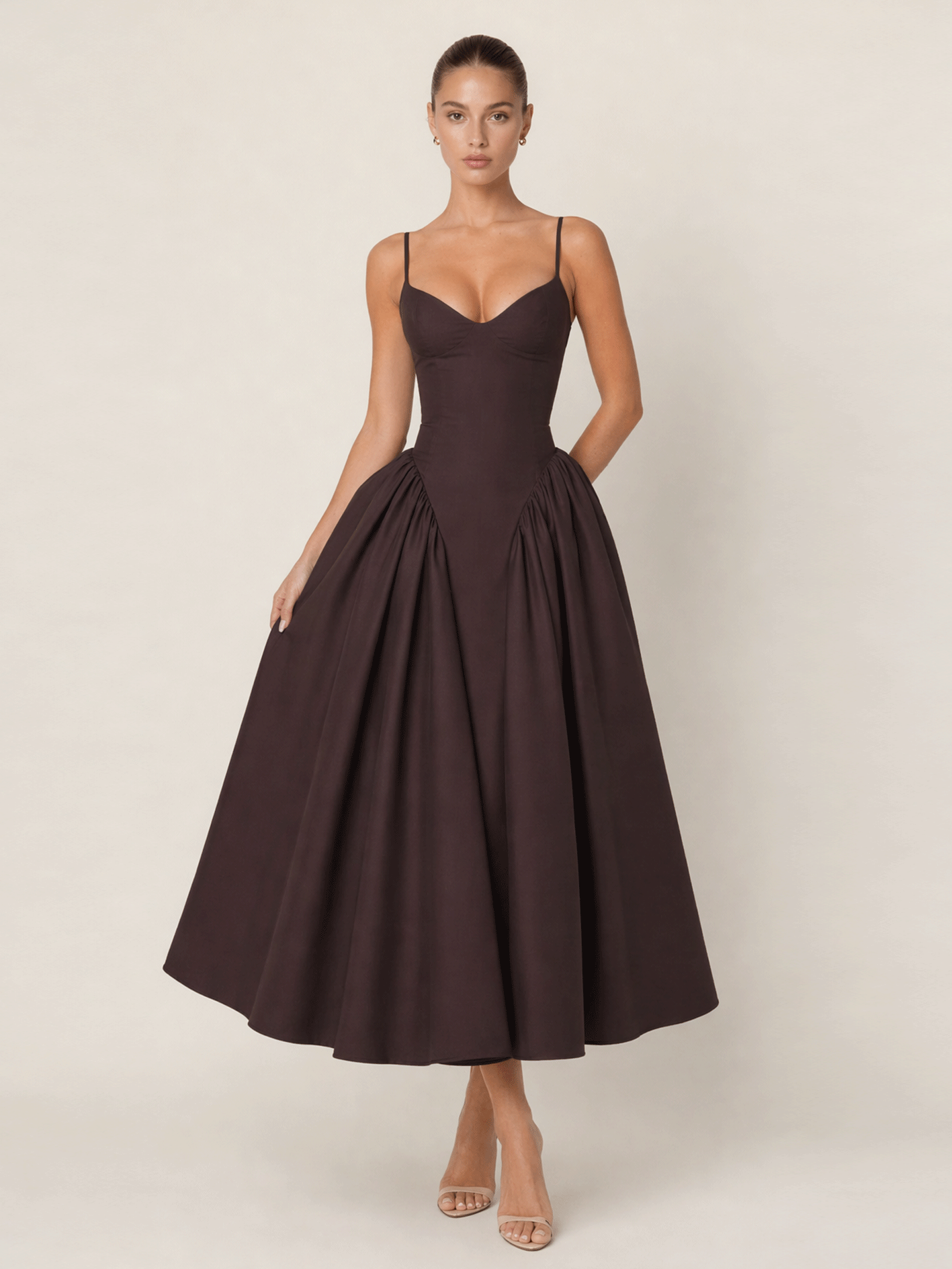 V-Neck Strap Fit & Flare Midi Dress