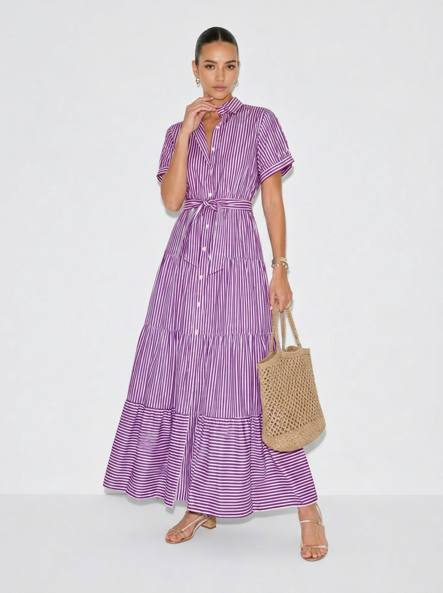 Juliette gestreiftes Hemdblusenkleid in Midilänge