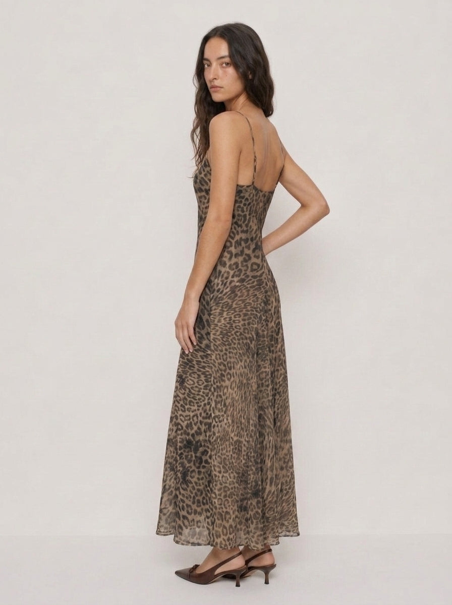 Nerea Leopard Mesh Midi Dress