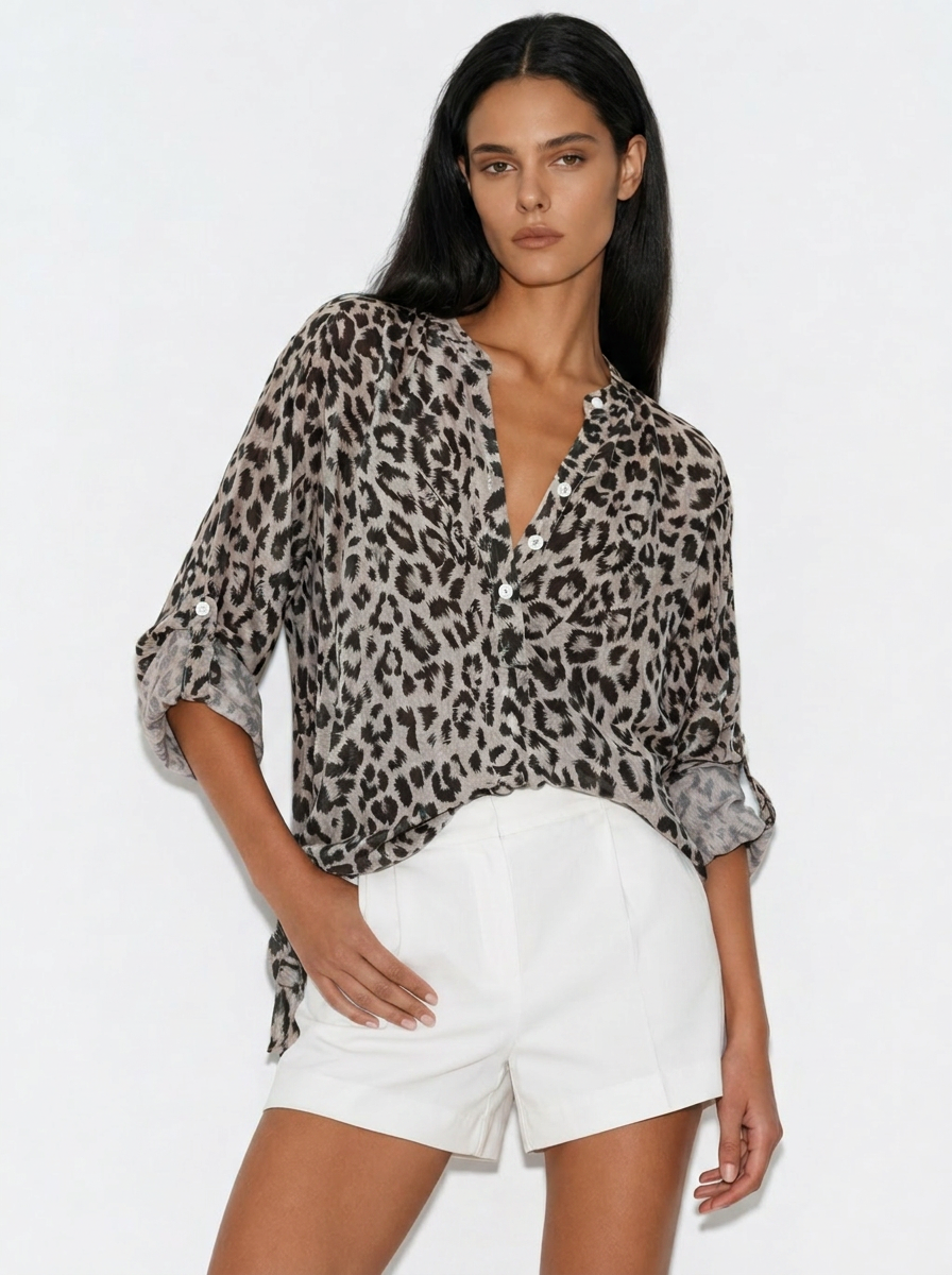 Vivica Leopard-Chiffonbluse