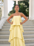 Robe longue Solene étagée aspect satin
