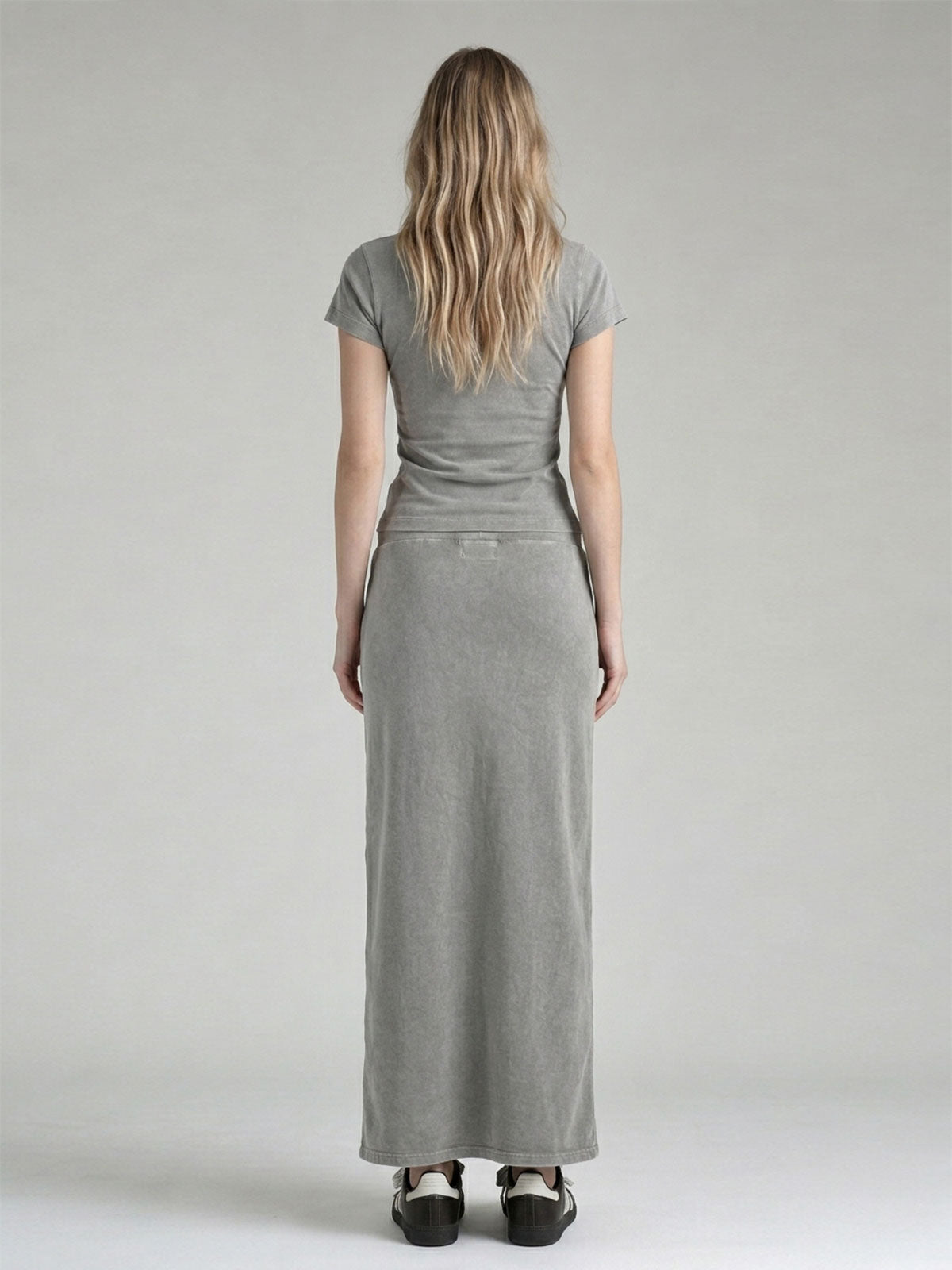 Washed Crewneck Tee & Drawstring Maxi Skirt Set