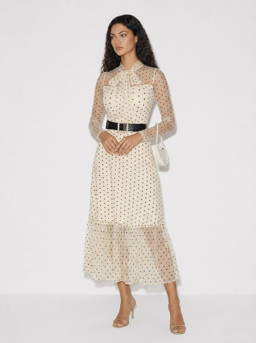 Amara Polka-Dot Maxikleid mit Schleife