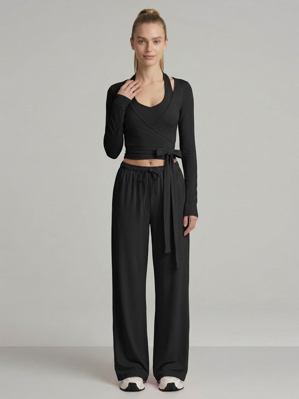 Ballet-Inspired Wrap Top & Wide-Leg Pants Set