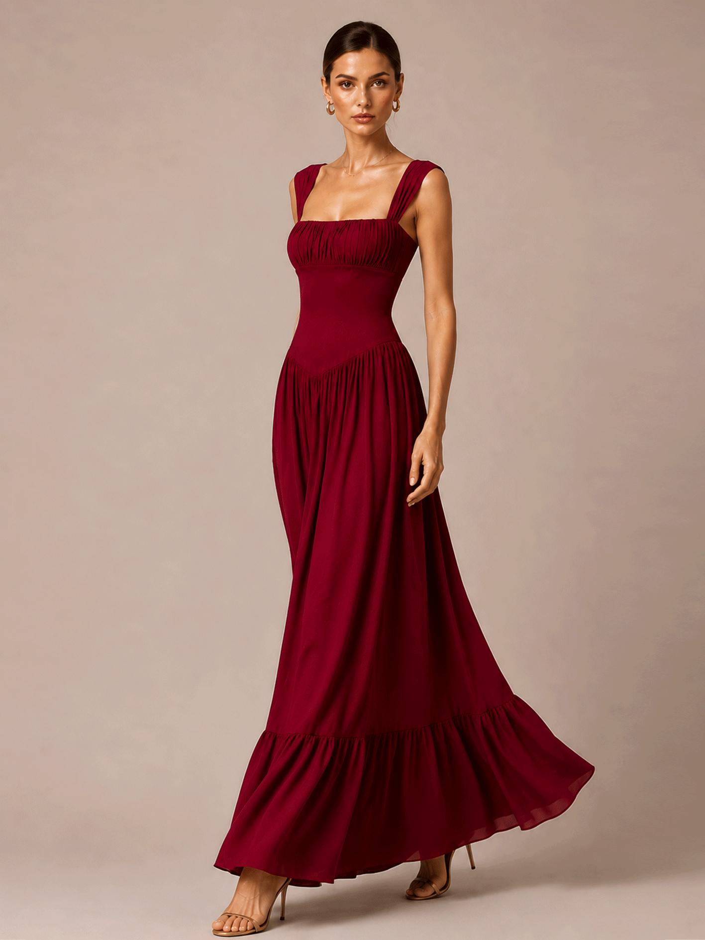 Square Neck Tiered Chiffon Maxi Dress