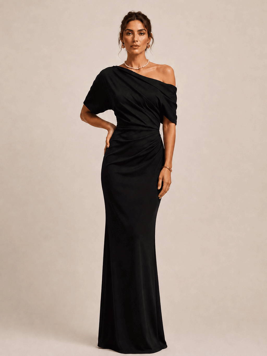 One Shoulder solid color Mermaid Maxi Dress