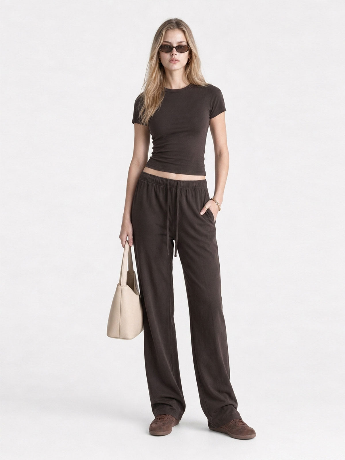 Fitted Short-Sleeve Tee & Straight-Leg Pants Set