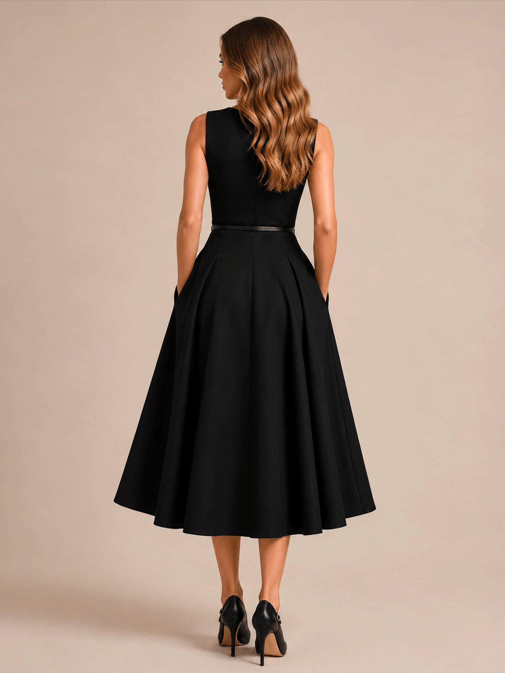 Sleeveless High Neck Pocket Midi Dress