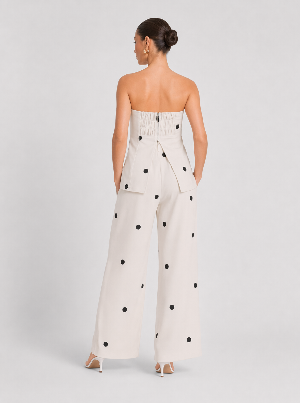 Zephrina Polka Dot Strapless Two-Piece Wide Leg Co-Ord Set