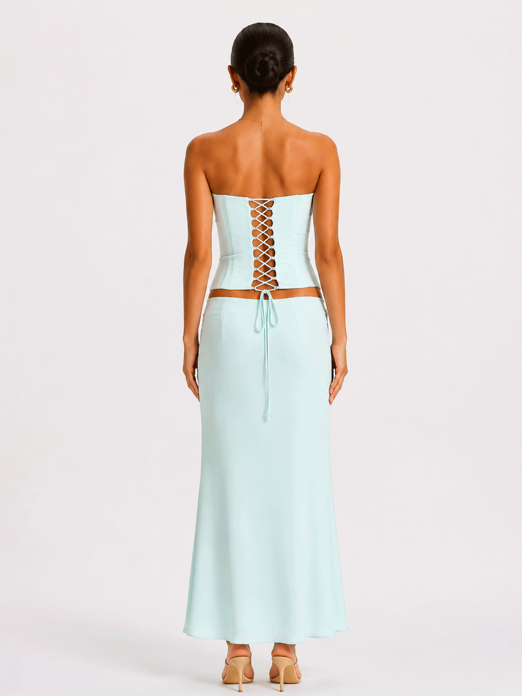 Satin Strapless Bodycon Two-piece Midi Skirt Set