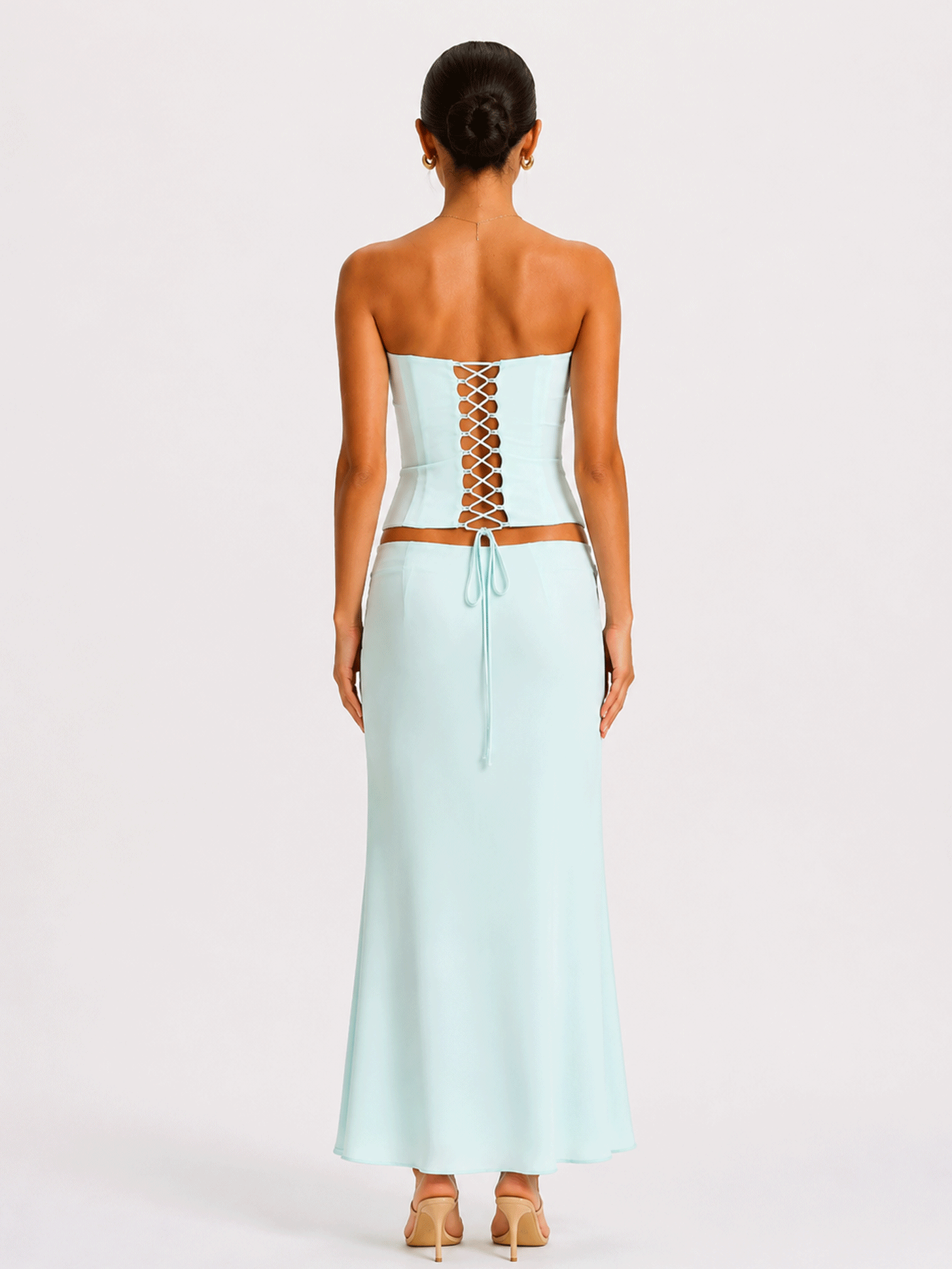 Satin Strapless Bodycon Two-piece Midi Skirt Set